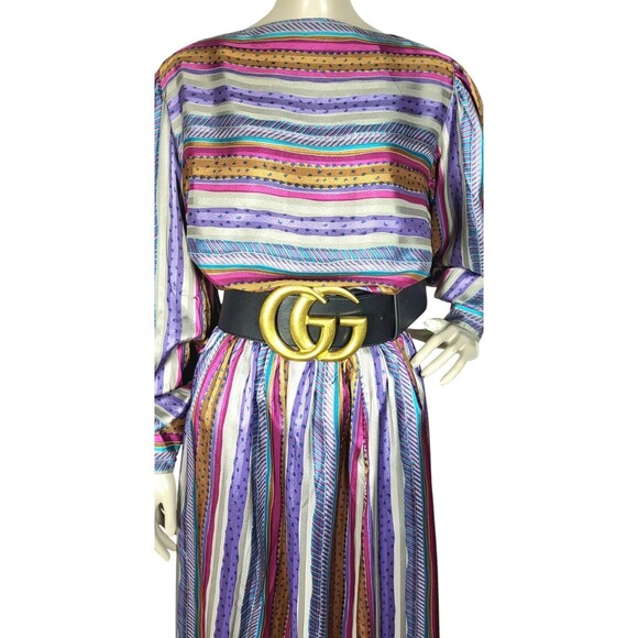 VTG 70s Evan Picone Silky Satin Mixed Media Puff Balloon Sleeve Blouse Skirt Set - Picture 6 of 16